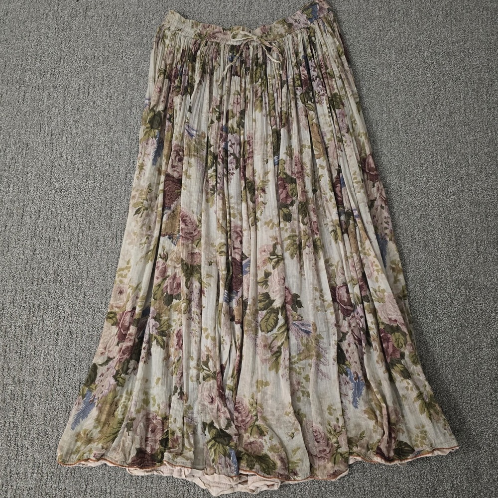 HerStyle Floral Crinkle Cotton Maxi Skirt Boho Cottagecore Prairie Romantic OS